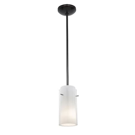 Glassn Glass Cylinder, Pendant, Oil Rubbed Bronze Finish, Clear Opal Glass